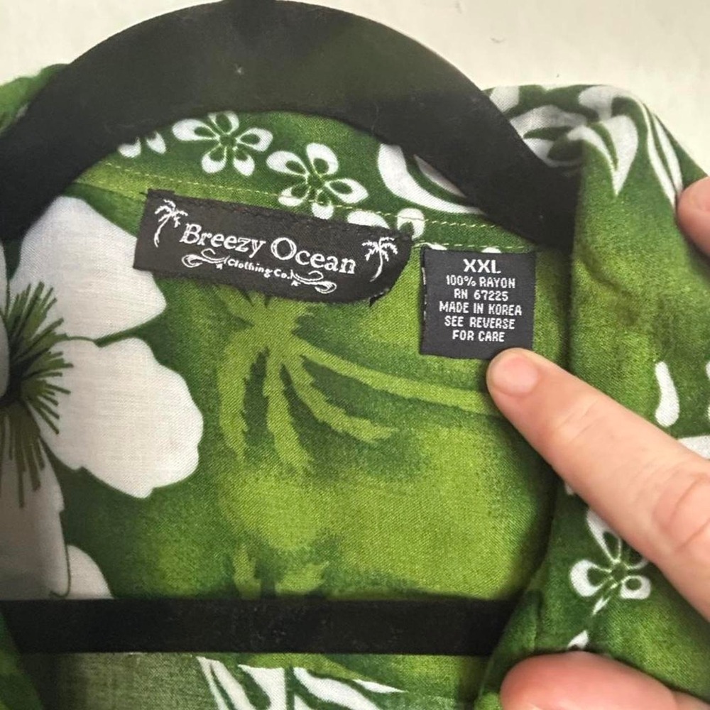 Vintage 90s Breezy Ocean Hawaiian shirt Men XXL Made in Korea Green Rayon - Picture 2 of 4